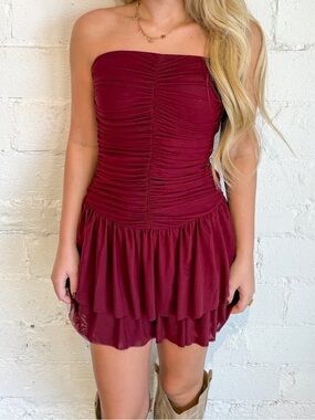 NEW NIA astrid mini dress large in chianti wine marooon - game day